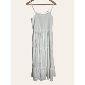 Jessica Simpson White Eyelet Smocked Sleeveless Maxi Dress Size XL